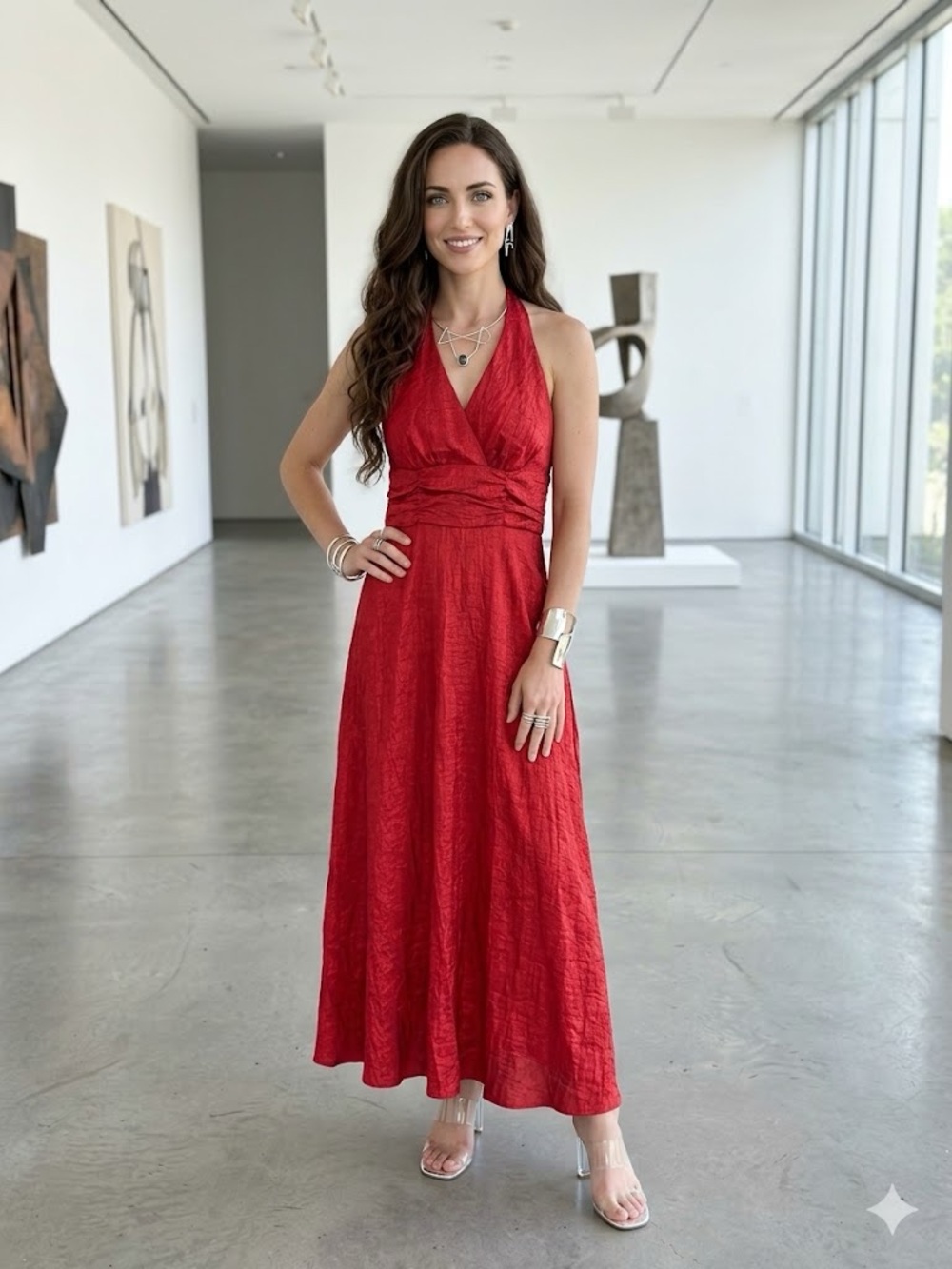 Red Halter Maxi Dress with Wrapped Waist